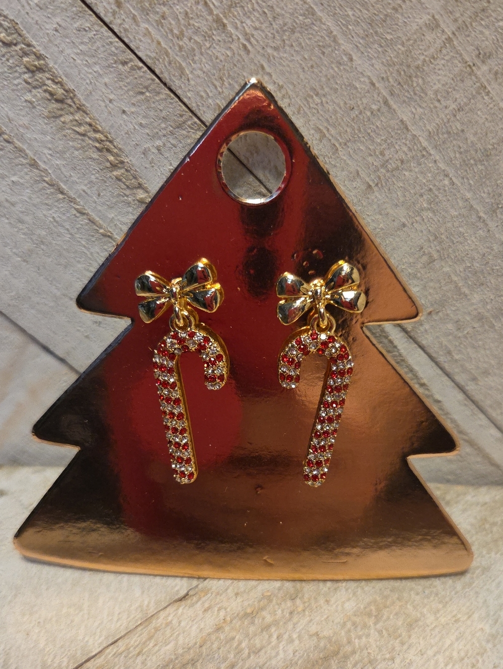 NWT Candy Cane Faux Diamond Drop Christmas Earrings